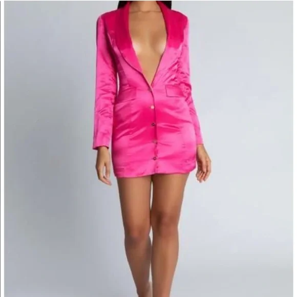 open lace back dress JUDE SHAWL LAPEL LONG SLEEVE FRONT PLEAT BUTTON DETAIL SATIN BLAZER MINI  DRESS main image 0